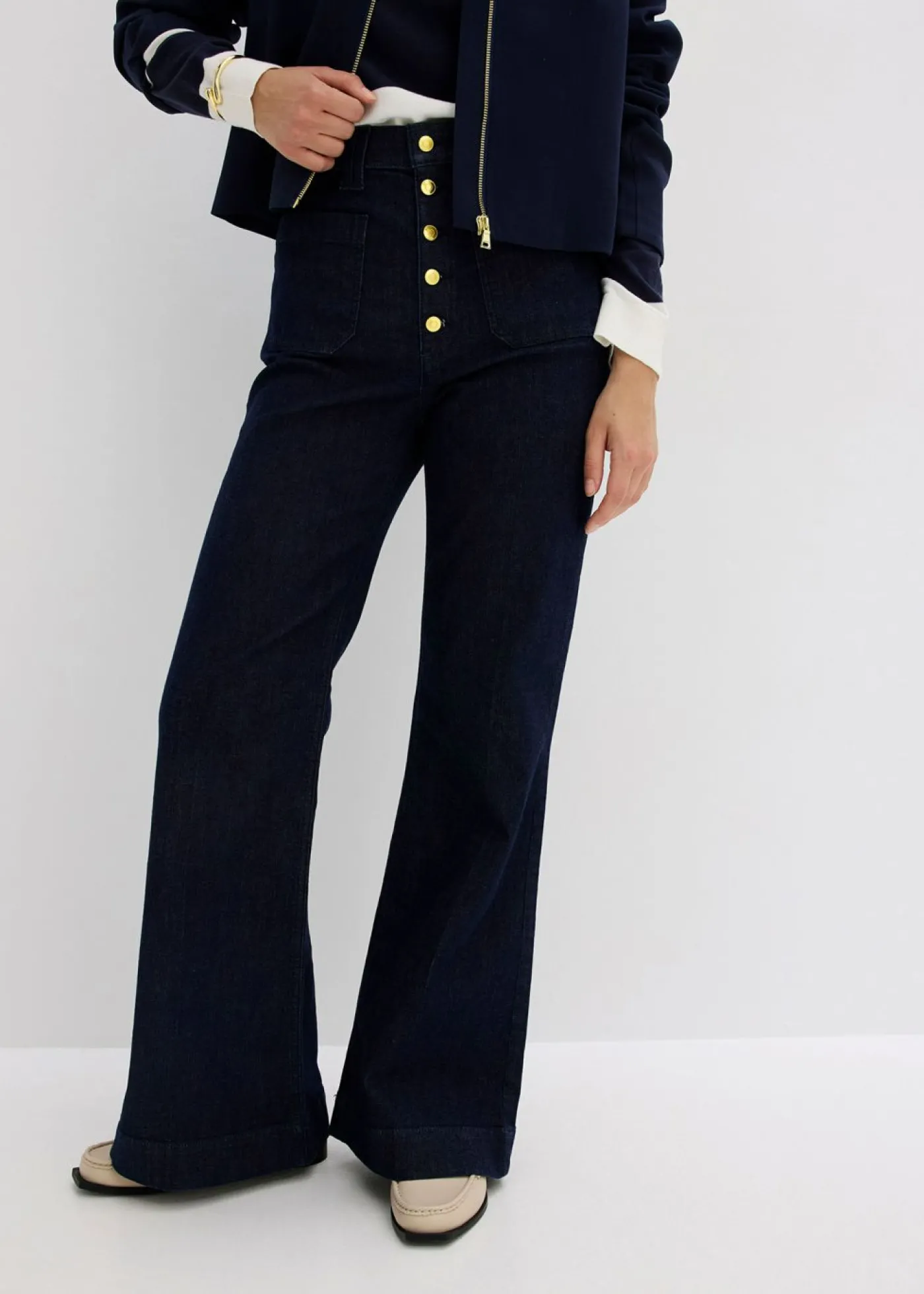 bonprix bonprix Vaqueros flared, high waist Azul oscuro denim Hot