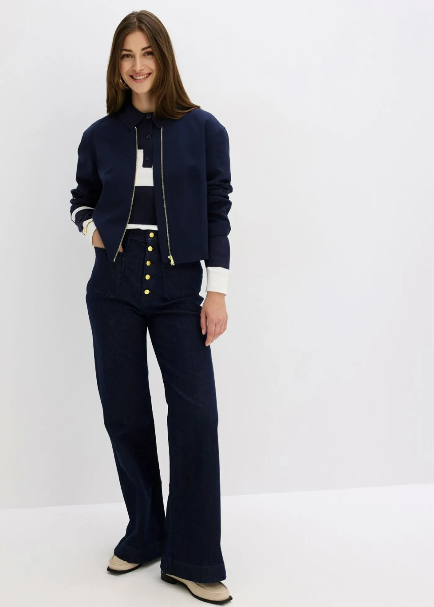 bonprix bonprix Vaqueros flared, high waist Azul oscuro denim Hot