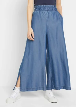 bonprix bonprix Vaqueros fluidos tipo palazzo con abertura lateral y largo capri Azul piedra Clearance