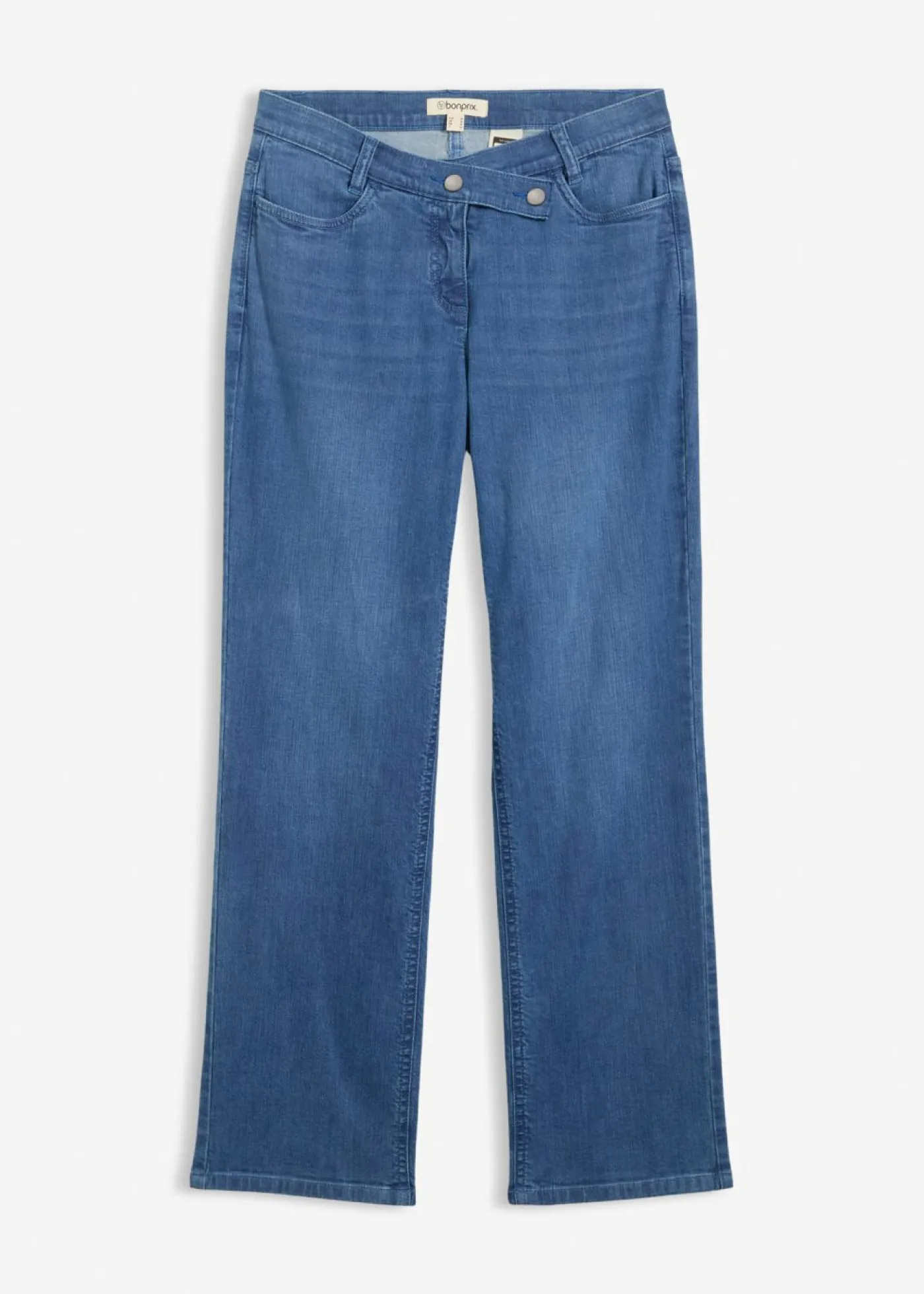 bonprix bonprix Vaqueros holgados de algodón orgánico con talle medio y corte recto azul medio denim usado