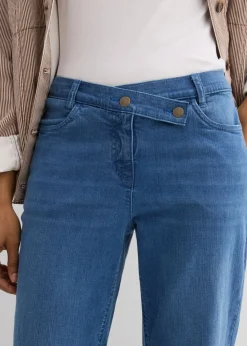 bonprix bonprix Vaqueros holgados de algodón orgánico con talle medio y corte recto azul medio denim usado