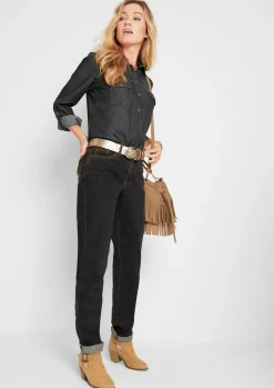 bonprix bonprix Vaqueros largos con corte mom y talle medio Negro Sale
