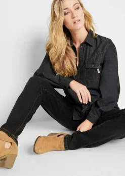 bonprix bonprix Vaqueros largos con corte mom y talle medio Negro Sale