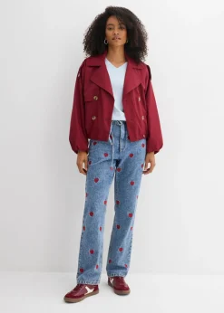 bonprix bonprix Vaqueros loose, straight, high waist, de algodón azul claro denim-rojo usado Clearance