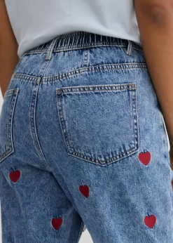 bonprix bonprix Vaqueros loose, straight, high waist, de algodón azul claro denim-rojo usado Clearance