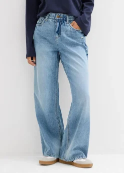 bonprix bonprix Vaqueros low stretch con perneras anchas y tiro medio Denim claro desgastado Discount