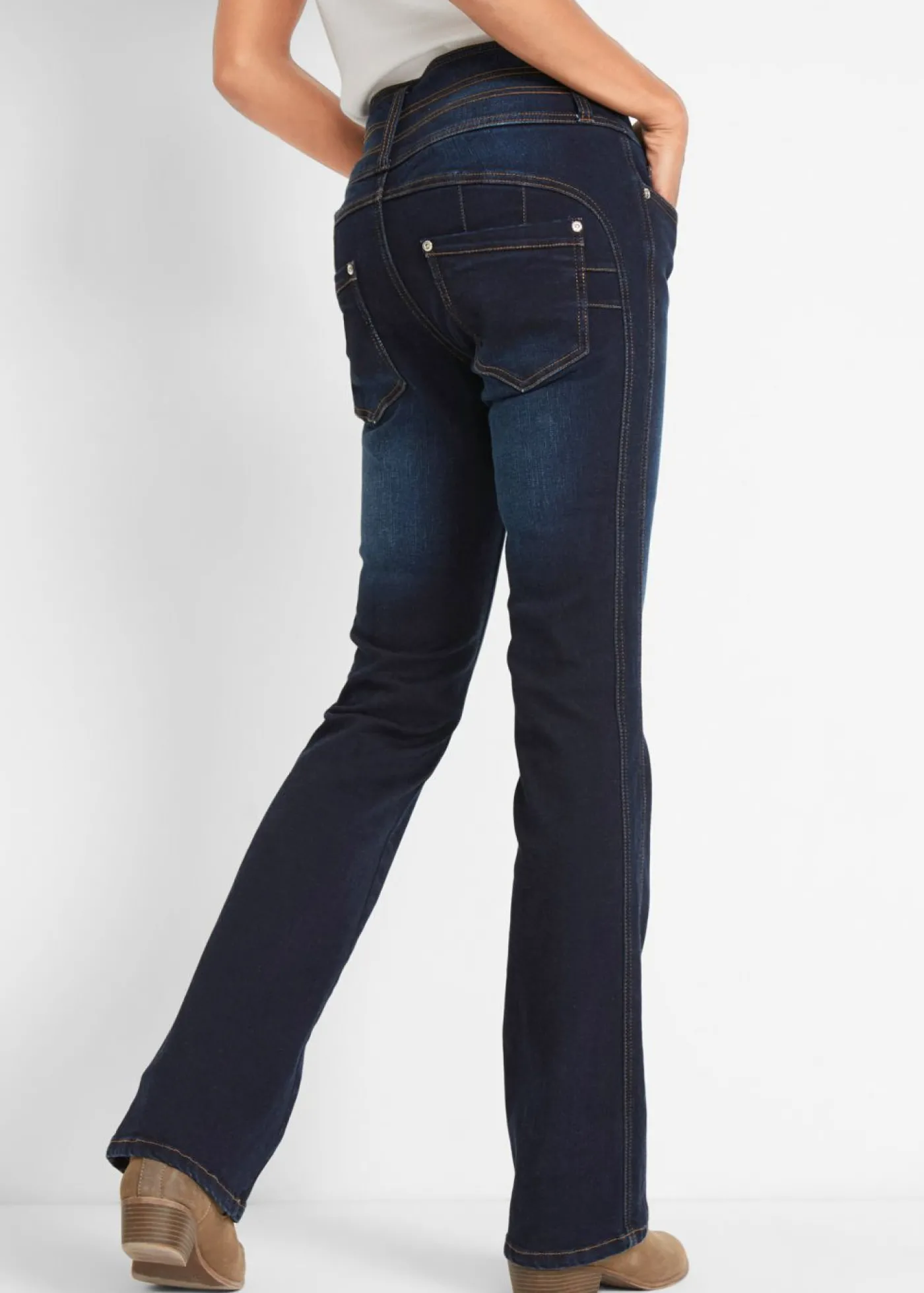bonprix bonprix Vaqueros moldeadores con corte bootcut y talle alto Azul marino desgastado Discount