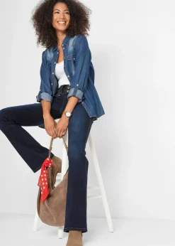 bonprix bonprix Vaqueros moldeadores con corte bootcut y talle alto Azul marino desgastado Sale
