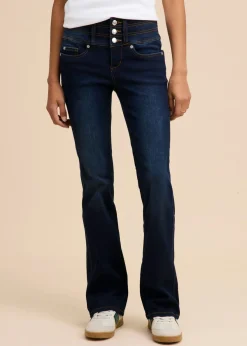 bonprix bonprix Vaqueros moldeadores con corte bootcut y talle alto Azul marino desgastado Sale