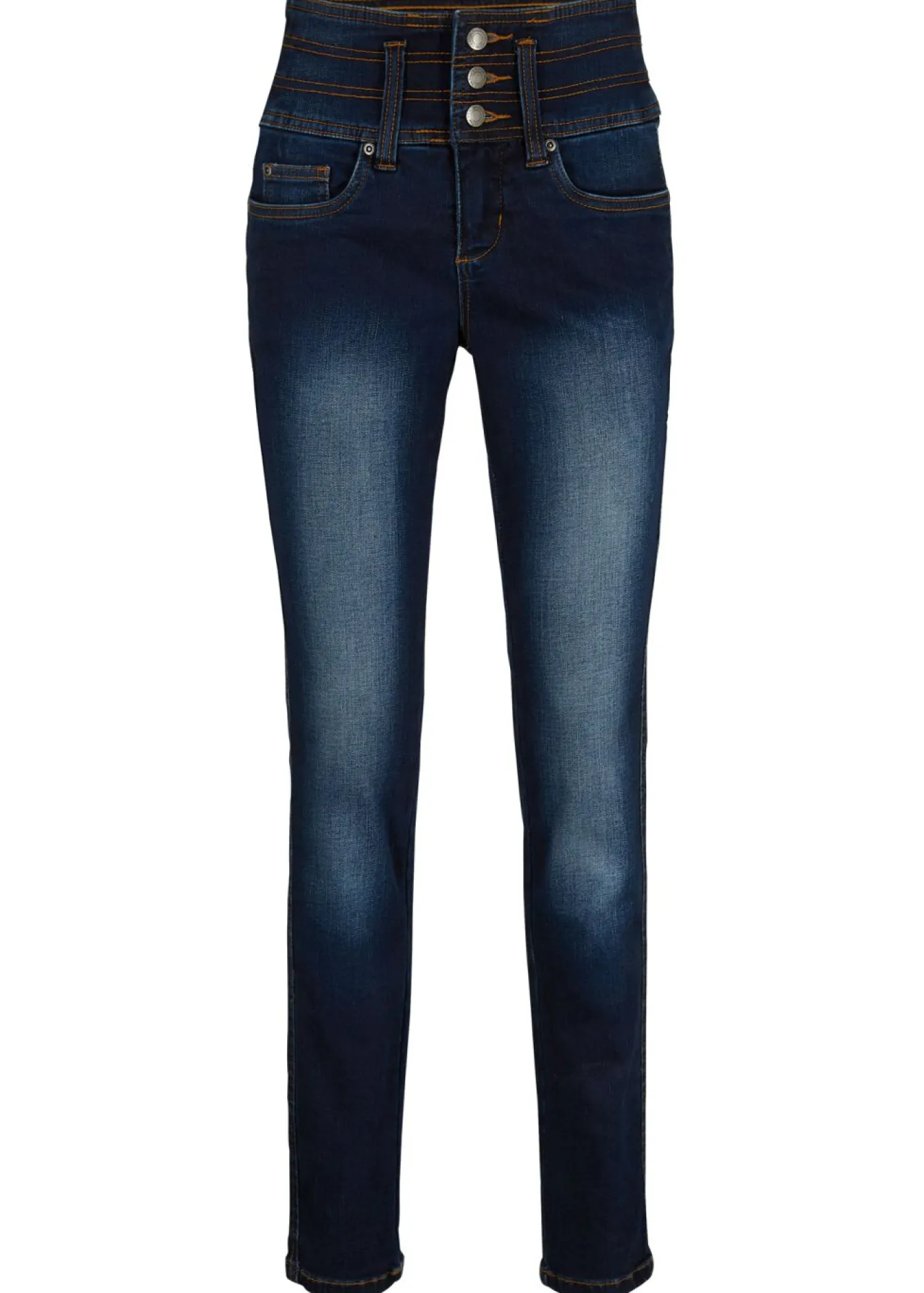 bonprix bonprix Vaqueros moldeadores de talle alto con corte ajustado Azul marino desgastado Hot