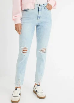 bonprix bonprix Vaqueros mom, high waist, con efecto roto Azul usado Clearance