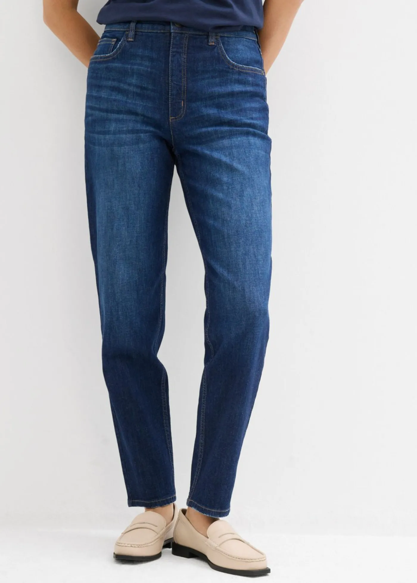 bonprix bonprix Vaqueros mom, high waist, cropped Azul oscuro denim Online