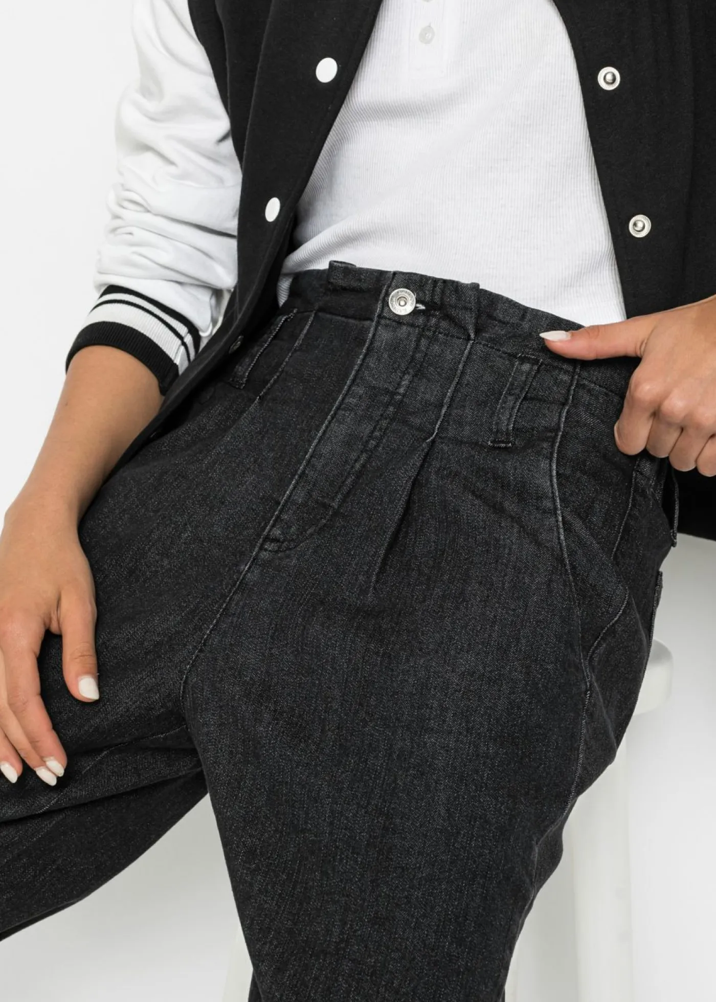 bonprix bonprix Vaqueros mom, talle alto, elásticos Negro denim New