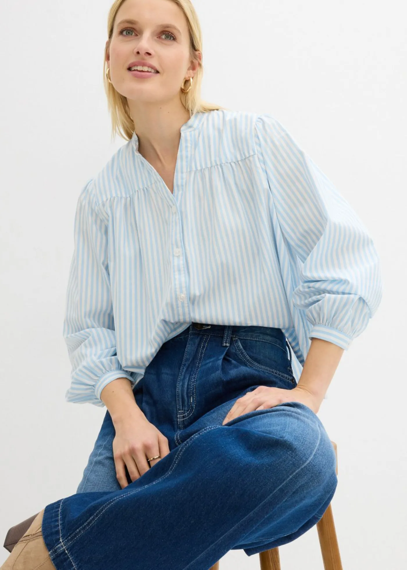 bonprix bonprix Vaqueros palazzo, super wide, de algodón azul oscuro denim usado Clearance