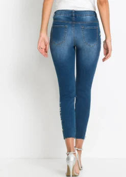 bonprix bonprix Vaqueros pitillo con largo acortado y talle medio Denim de flores Discount