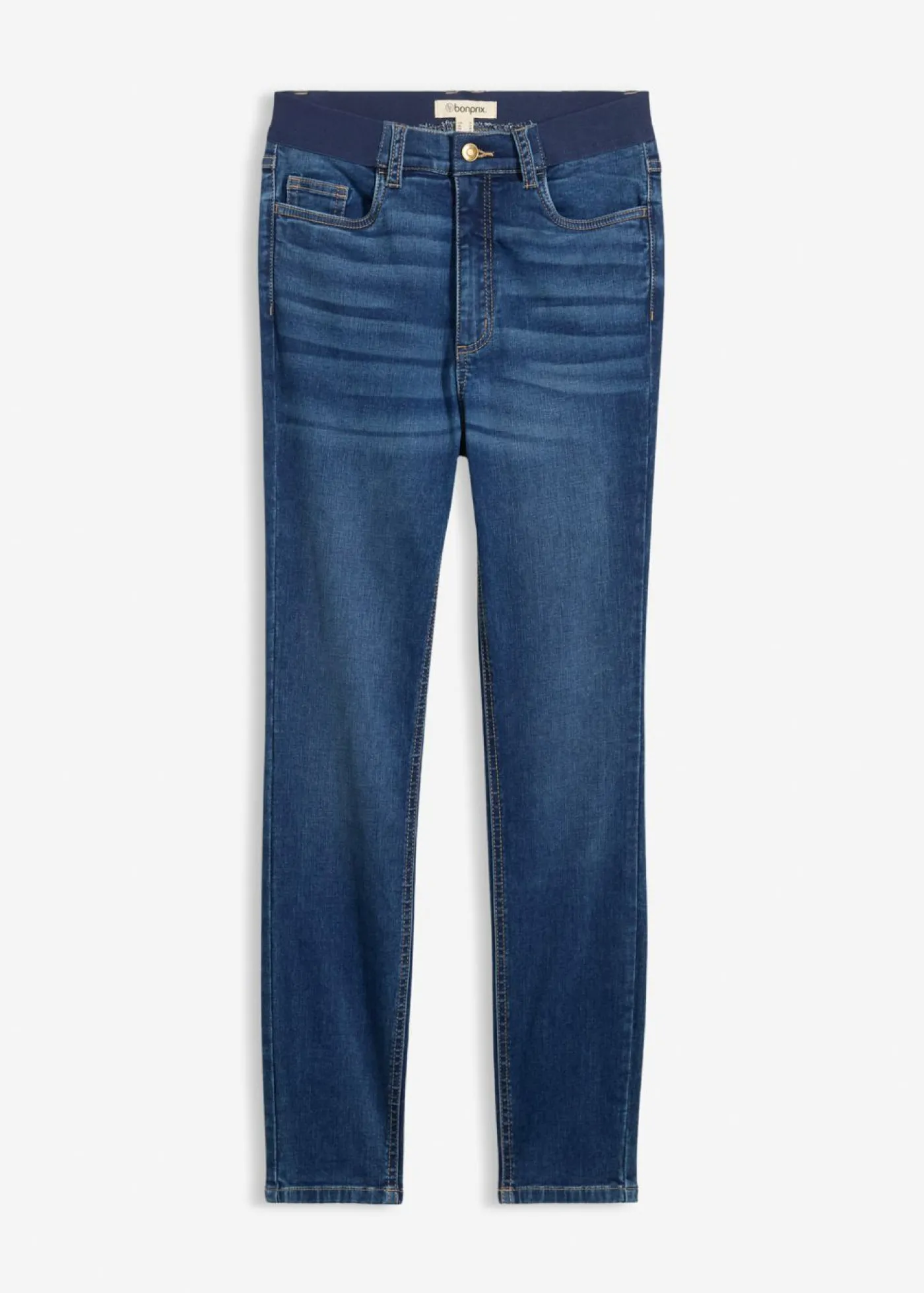 bonprix bonprix Vaqueros pitillo con talle medio y cinturilla cómoda azul oscuro denim usado Best