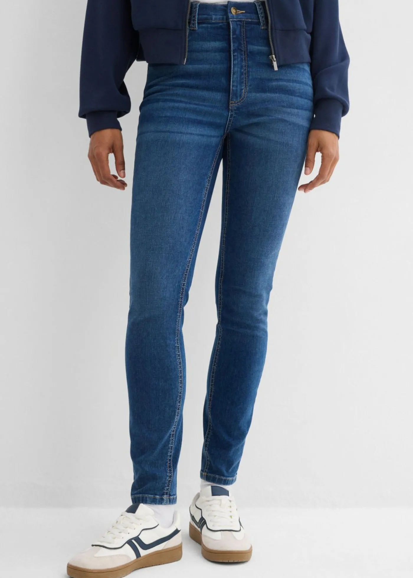 bonprix bonprix Vaqueros pitillo con talle medio y cinturilla cómoda azul oscuro denim usado Best