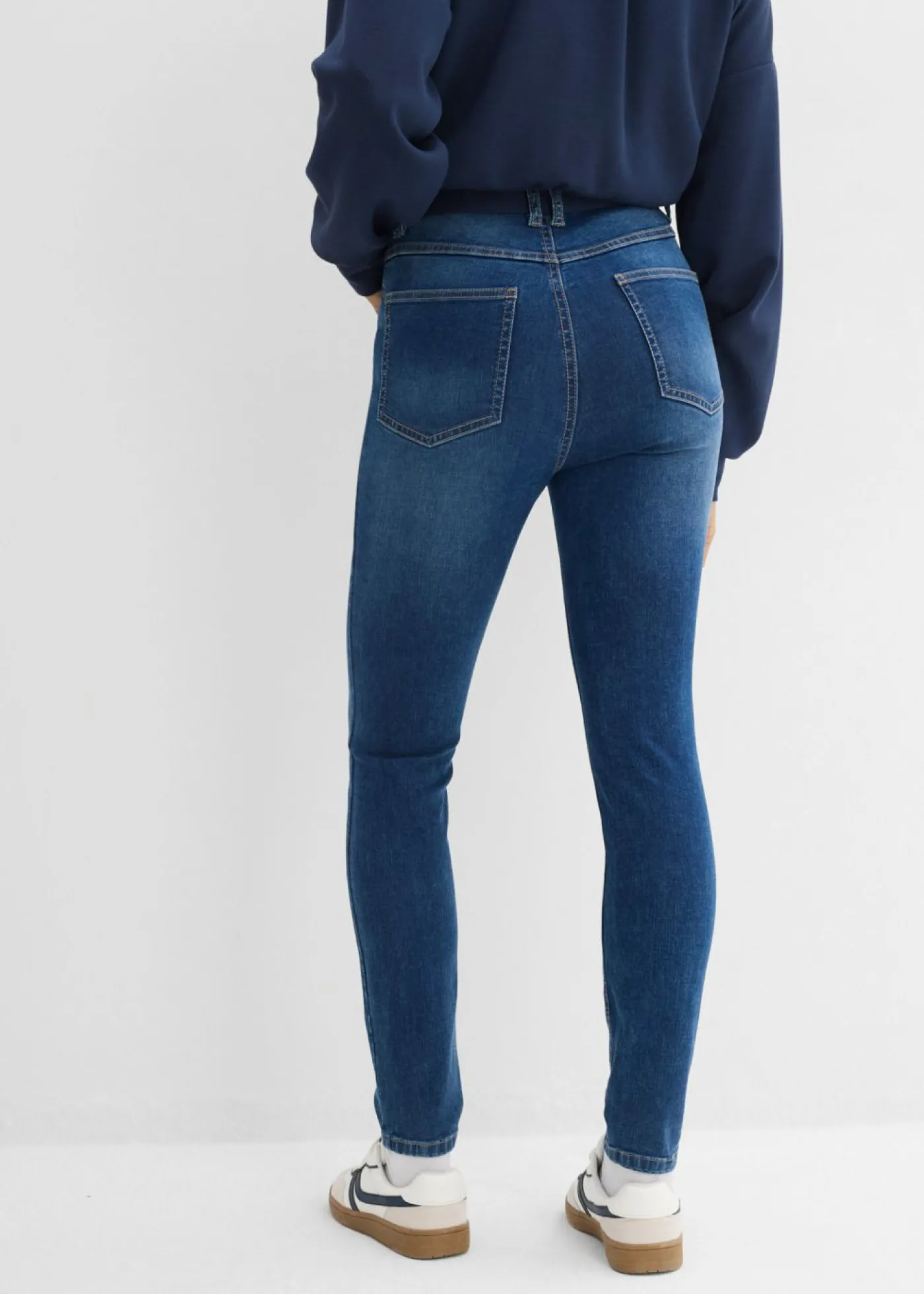 bonprix bonprix Vaqueros pitillo con talle medio y cinturilla cómoda azul oscuro denim usado Best