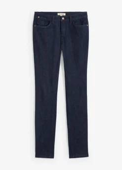 bonprix bonprix Vaqueros pitillo de algodón orgánico con talle medio Denim azul almirante desgastado Clearance