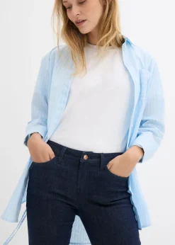 bonprix bonprix Vaqueros pitillo de algodón orgánico con talle medio Denim azul almirante desgastado Clearance