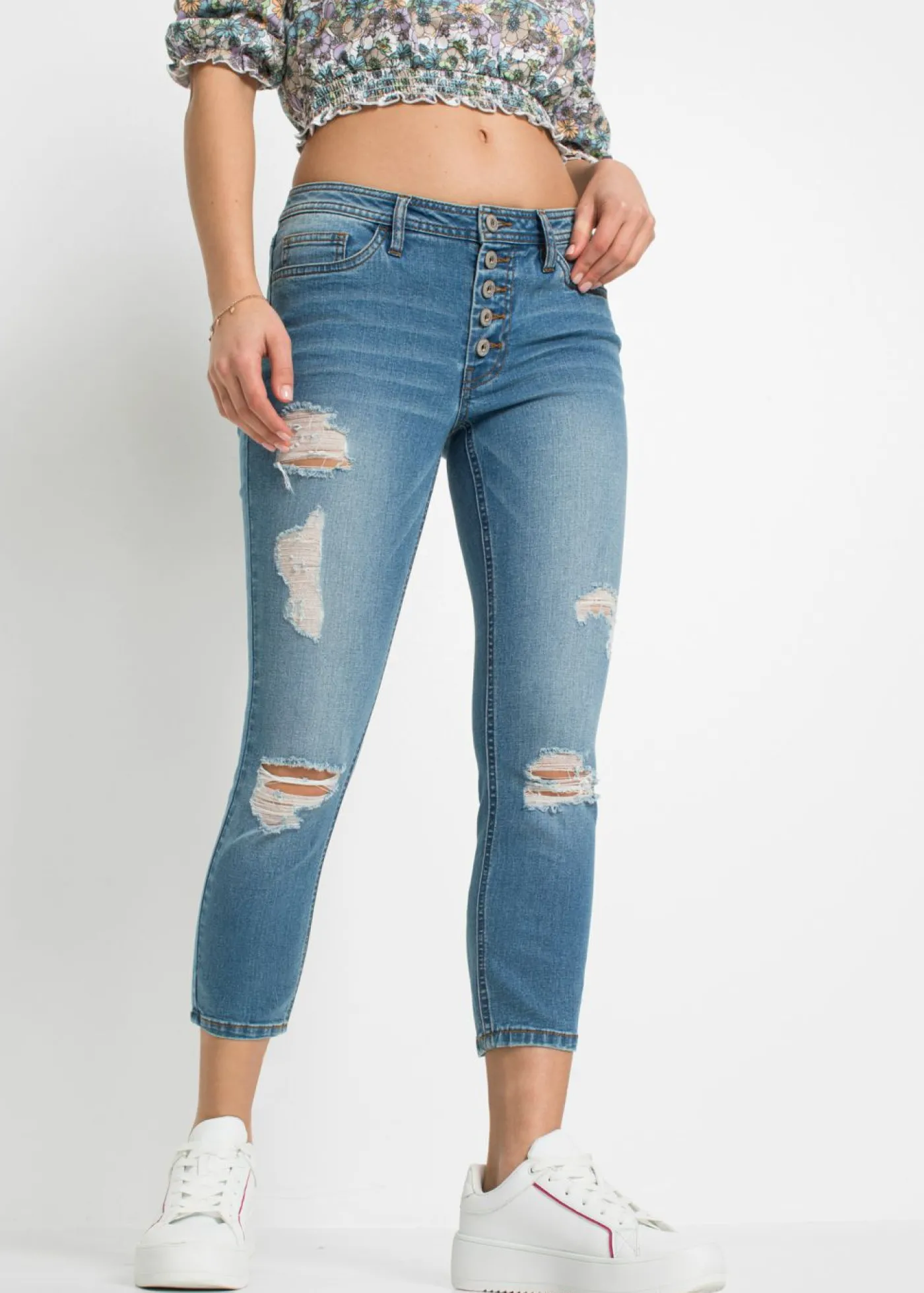 bonprix bonprix Vaqueros pitillo desgastados Denim claro