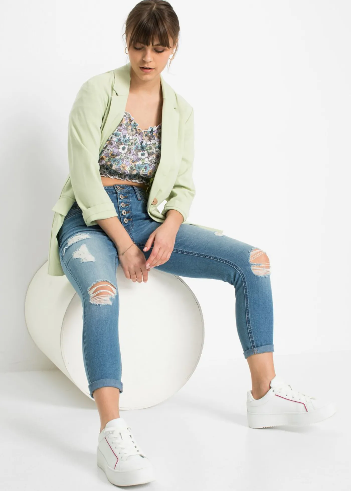 bonprix bonprix Vaqueros pitillo desgastados Denim claro