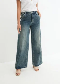 bonprix bonprix Vaqueros poco elásticos de pernera ancha y talle alto Denim desgastado Clearance