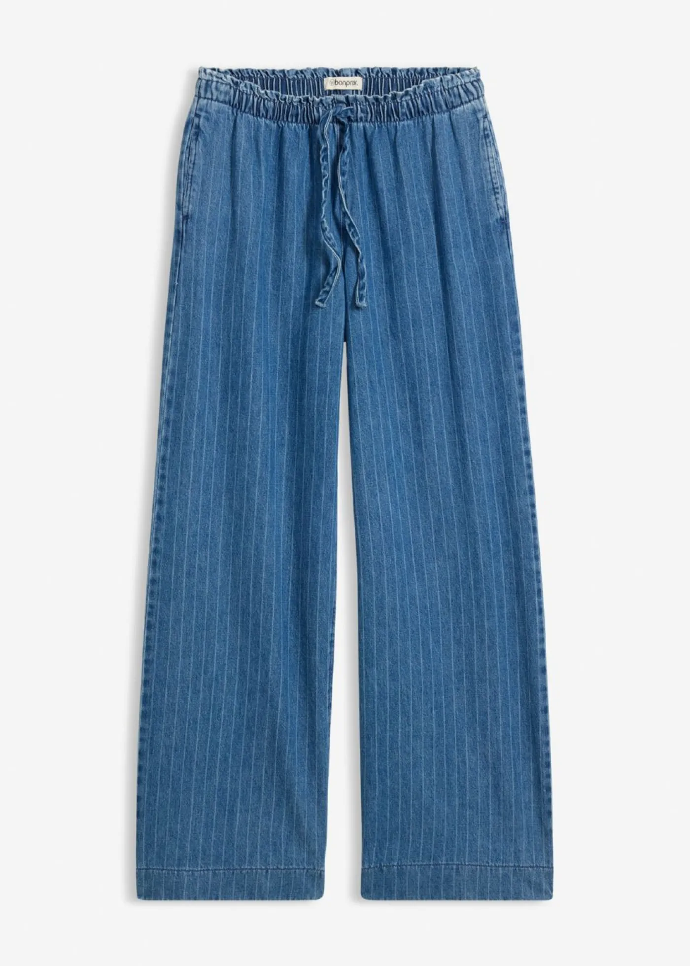 bonprix bonprix Vaqueros pull on, wide leg en algodón azul piedra con rayas Hot