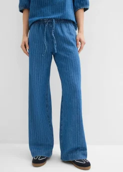 bonprix bonprix Vaqueros pull on, wide leg en algodón azul piedra con rayas Hot