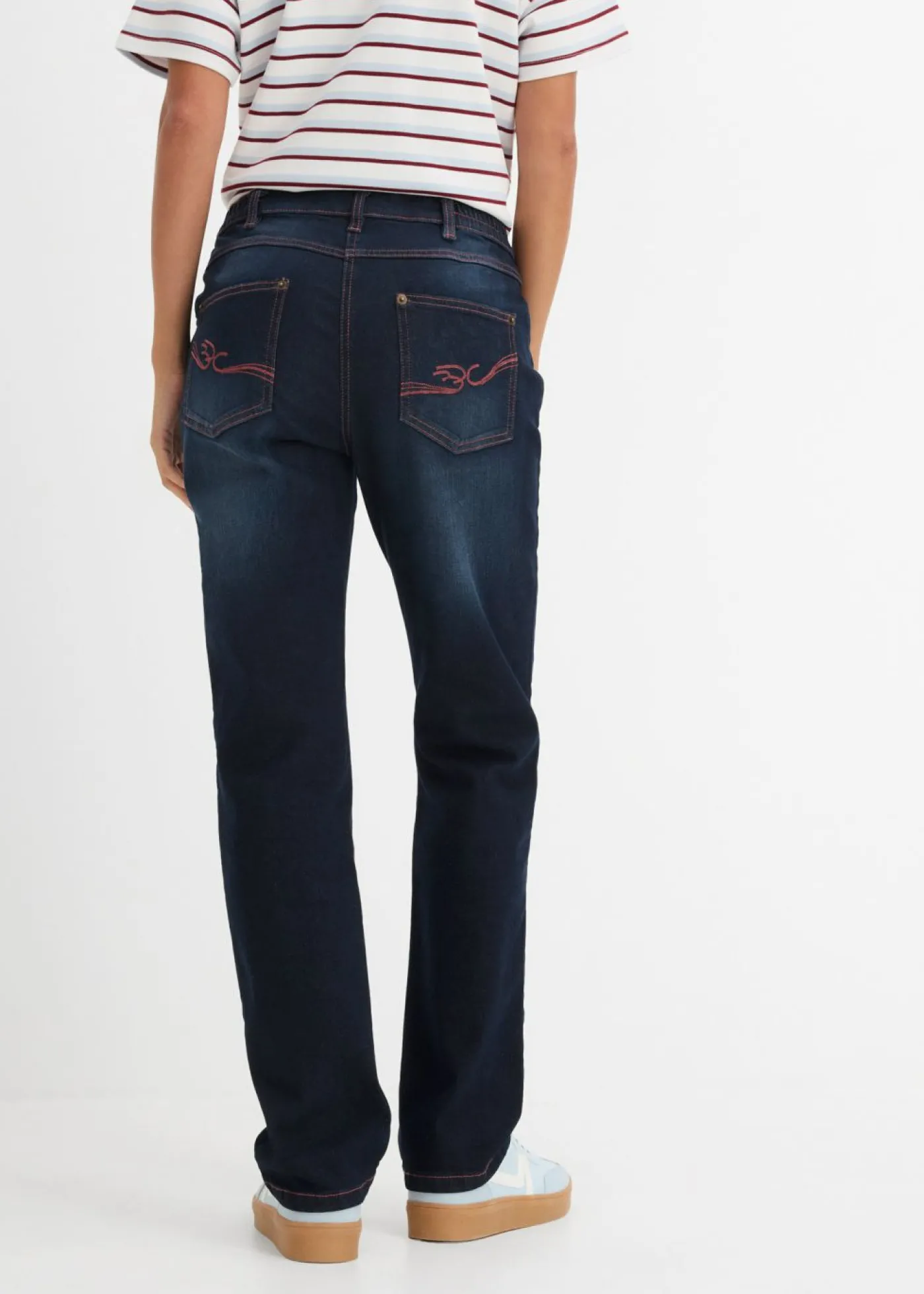 bonprix bonprix Vaqueros rectos con talle medio y cintura cómoda Azul oscuro denim Online