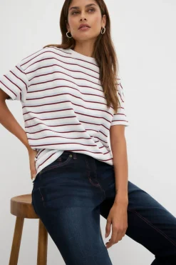 bonprix bonprix Vaqueros rectos con talle medio y cintura cómoda Azul oscuro denim Online