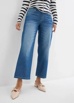 bonprix bonprix Vaqueros rectos con talle medio, cinturilla cómoda y material elástico Azul piedra usado Outlet