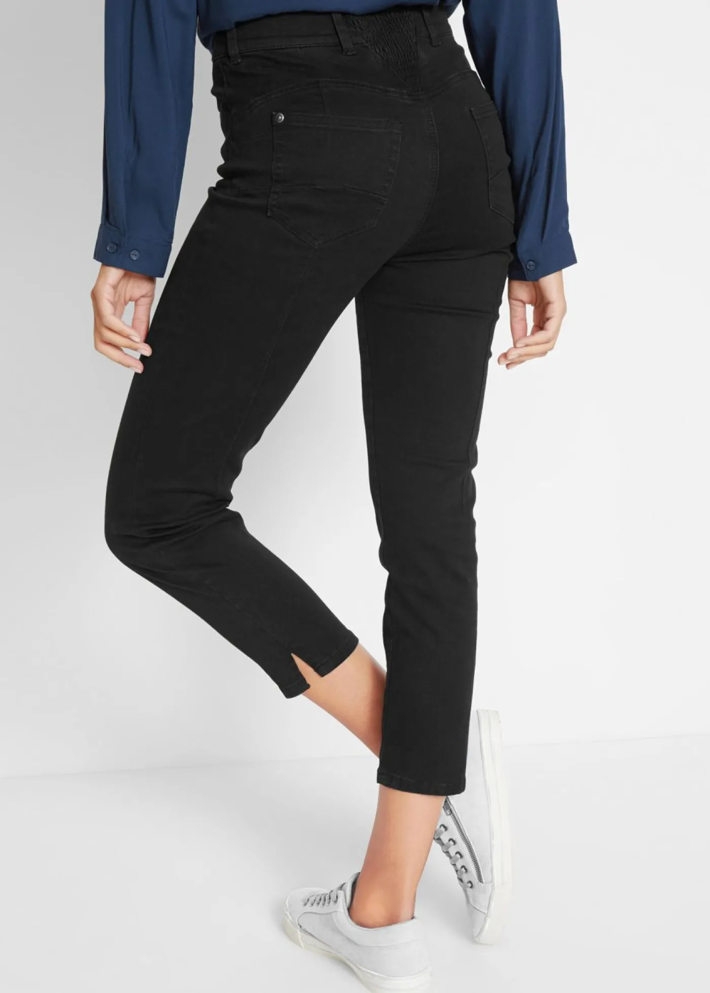 bonprix bonprix Vaqueros rectos con talle medio y cintura cómoda denim negro Online
