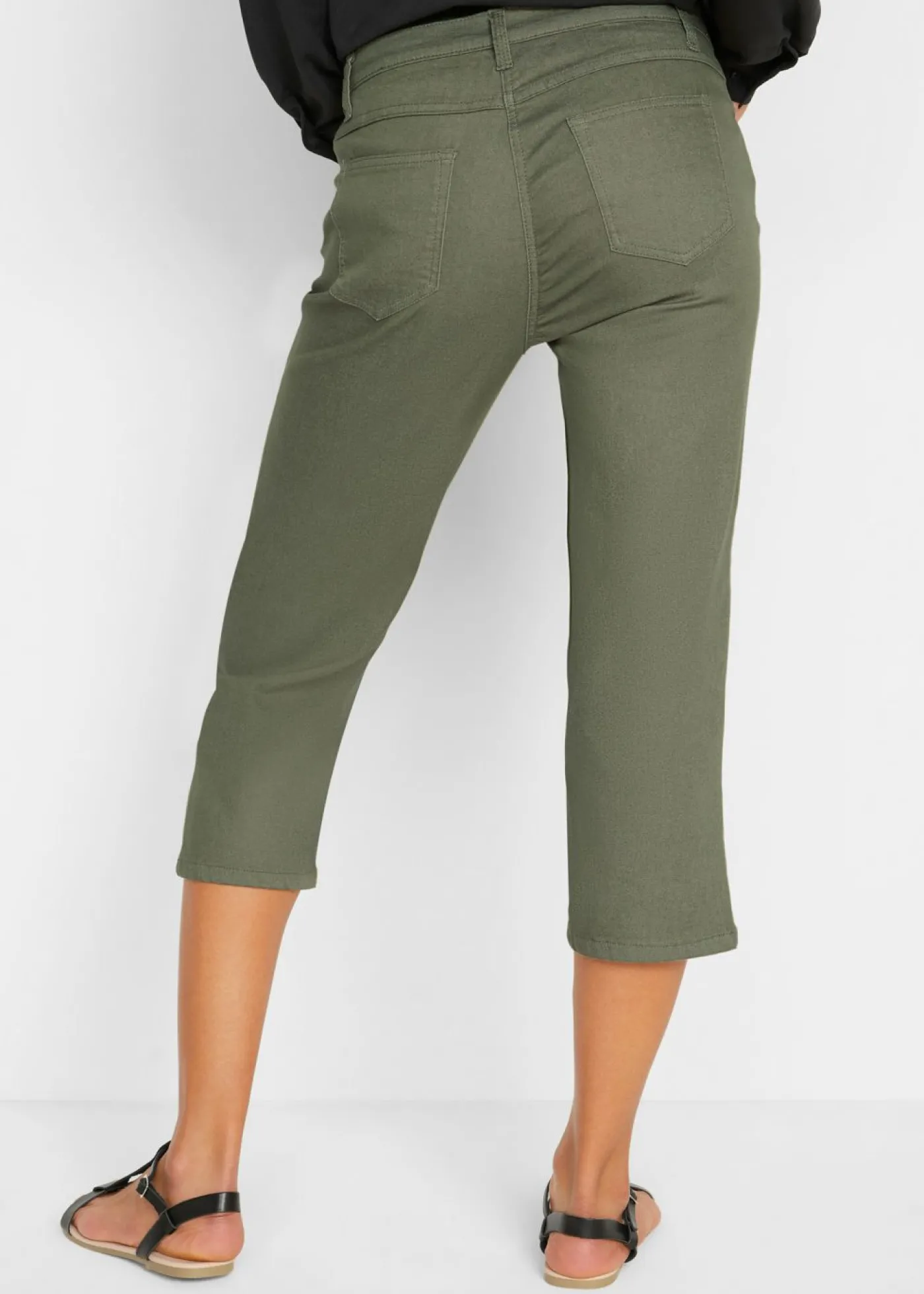 bonprix bonprix Vaqueros rectos con talle medio y cintura cómoda Verde oliva Sale