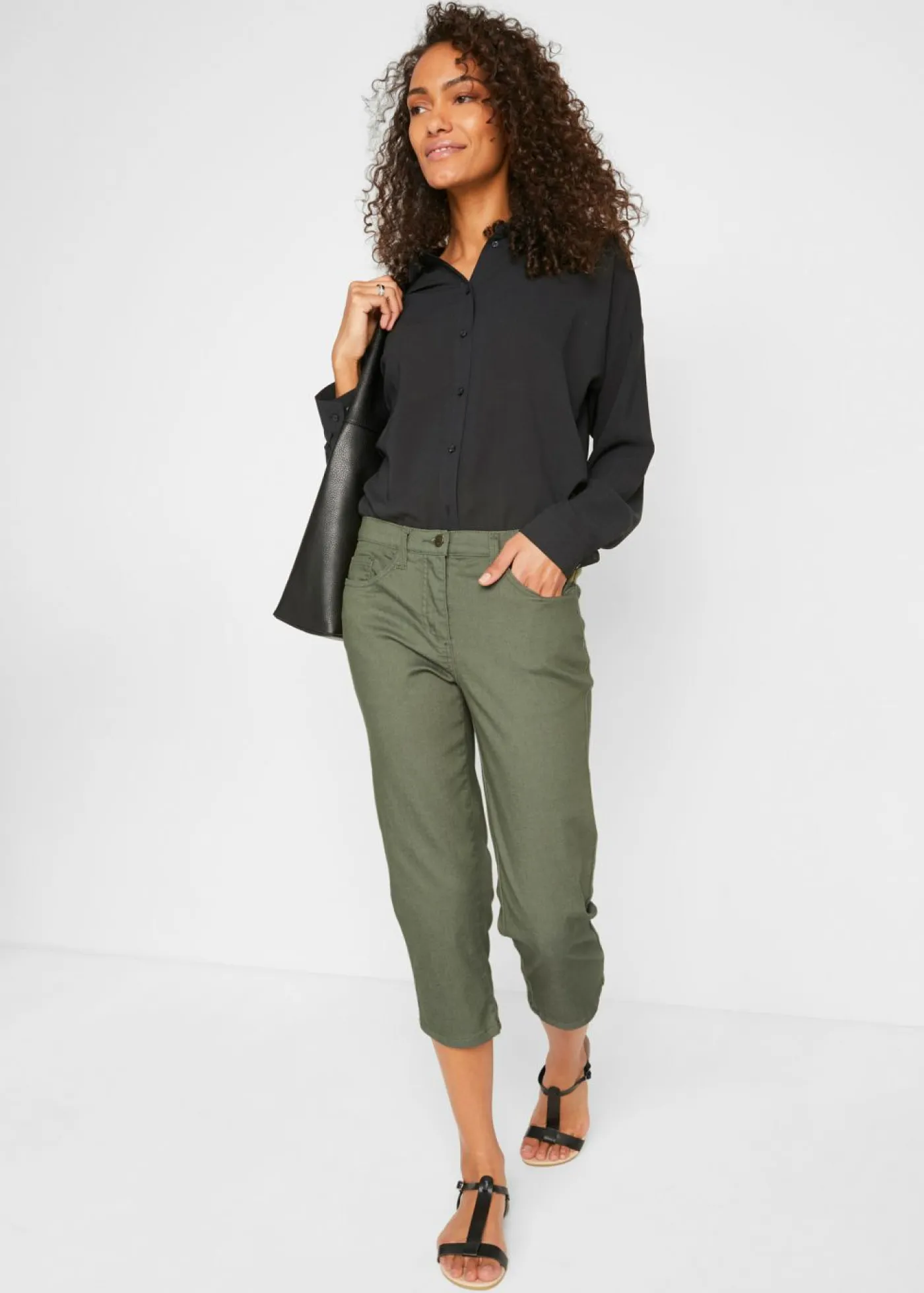 bonprix bonprix Vaqueros rectos con talle medio y cintura cómoda Verde oliva Sale