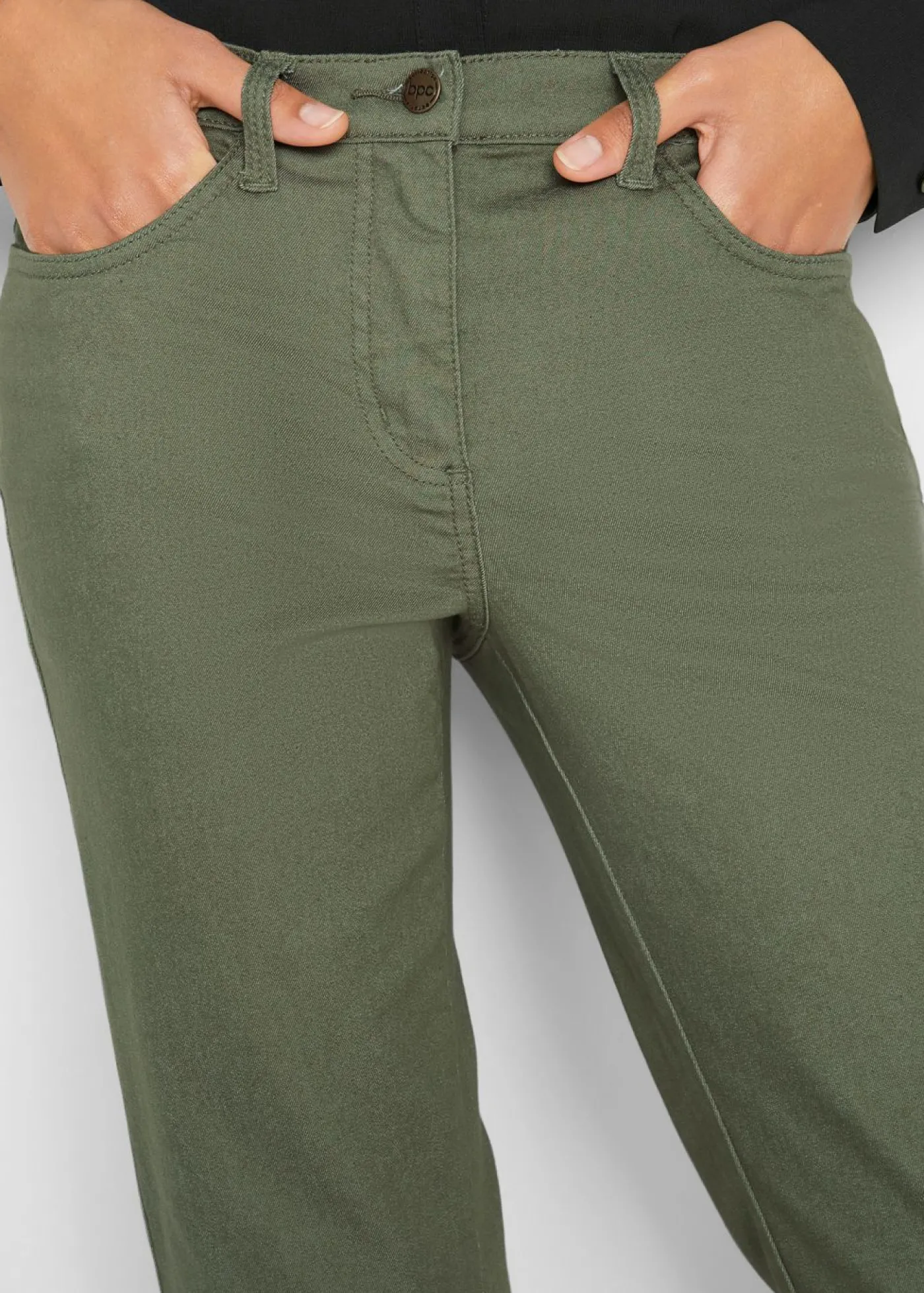 bonprix bonprix Vaqueros rectos con talle medio y cintura cómoda Verde oliva Sale