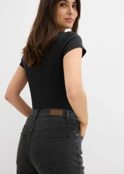 bonprix bonprix Vaqueros rectos con talle alto y largo cropped denim gris oscuro usado Discount