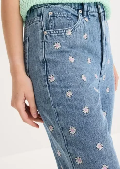 bonprix bonprix Vaqueros rectos de algodón con talle alto Denim claro desgastado Clearance