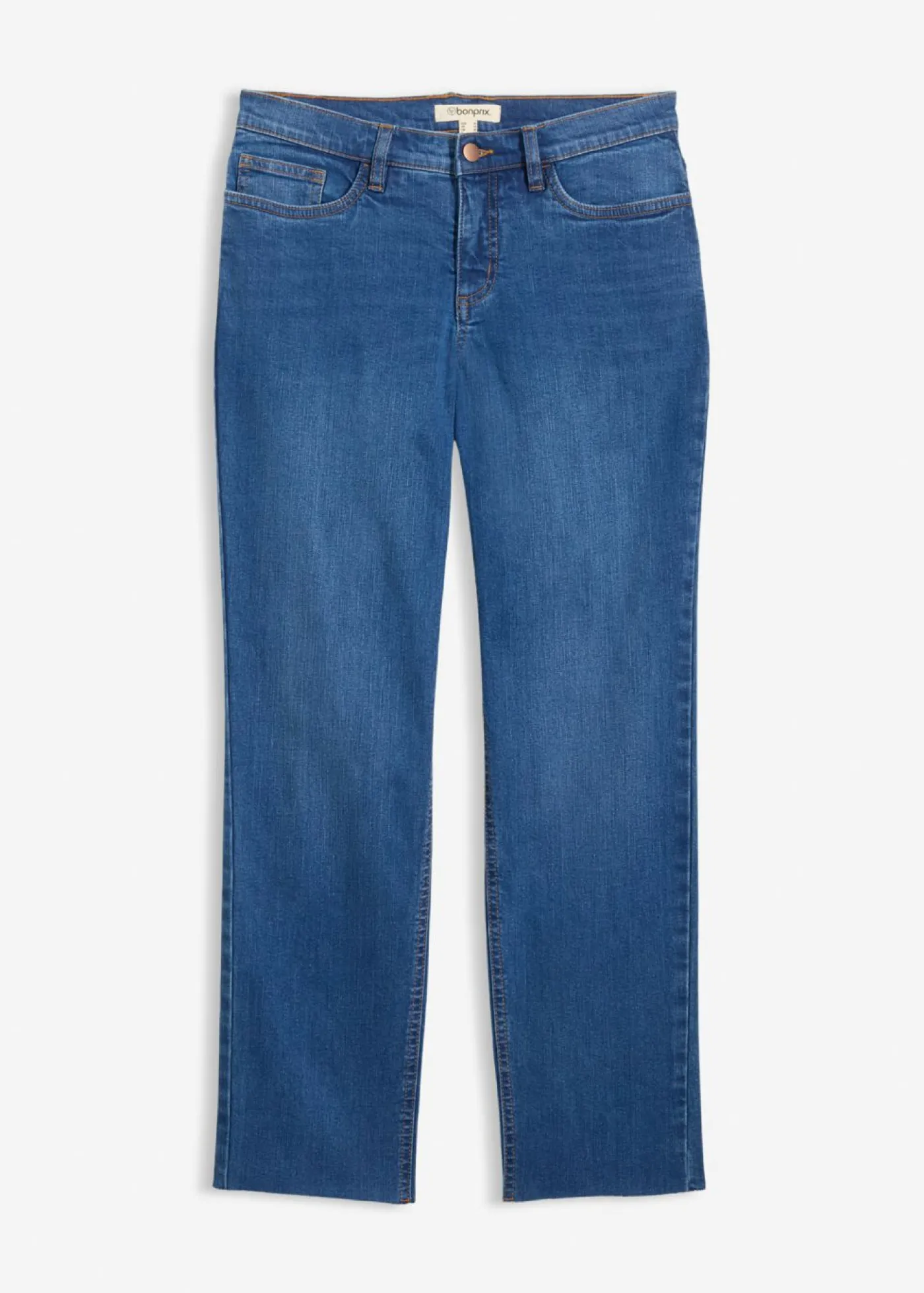 bonprix bonprix Vaqueros rectos de algodón orgánico con talle medio y largo cropped Azul piedra usado Online