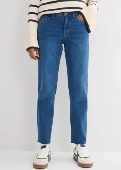 bonprix bonprix Vaqueros rectos de algodón orgánico con talle medio y largo cropped Azul piedra usado Online