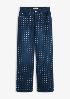 bonprix bonprix Vaqueros rectos de talle medio con aplicación de piedras brillantes Denim metalizado