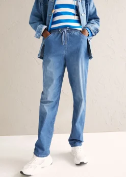 bonprix bonprix Vaqueros rectos de talle alto con cintura cómoda (2 unidades) azul claro denim+azul oscuro denim usado Online