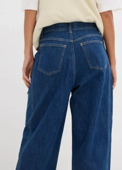 bonprix bonprix Vaqueros rectos de talle alto con cinturilla cómoda y corte barrel azul piedra-azul marino usado Discount