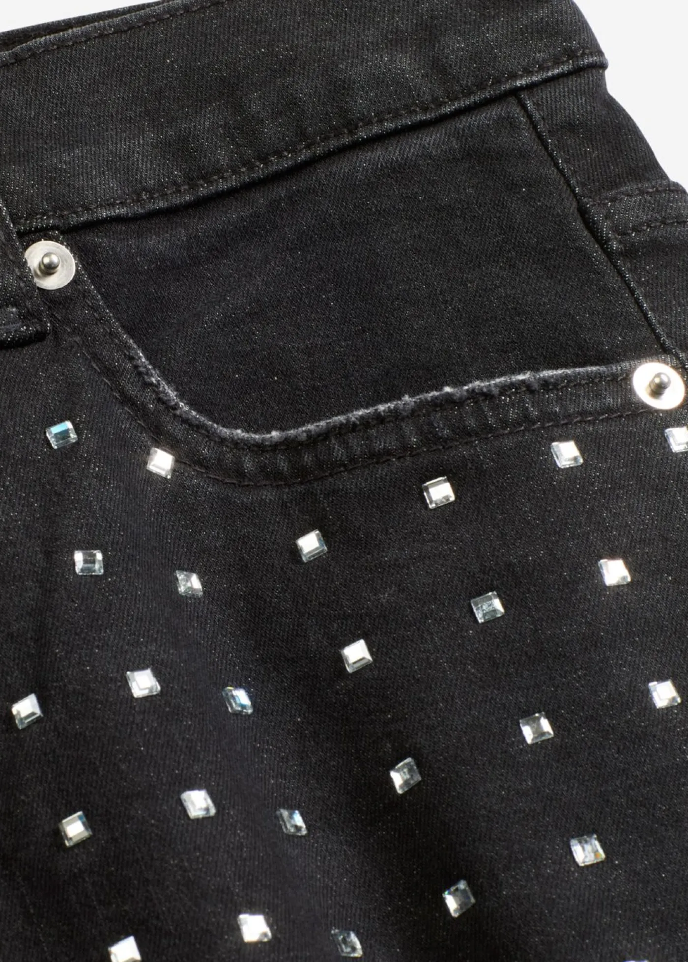 bonprix bonprix Vaqueros rectos de talle medio con aplicación de piedras brillantes Negro denim Online