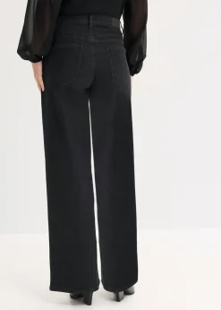 bonprix bonprix Vaqueros rectos de talle medio con aplicación de piedras brillantes Negro denim Online