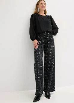 bonprix bonprix Vaqueros rectos de talle medio con aplicación de piedras brillantes Negro denim Online