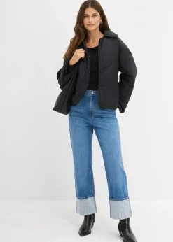 bonprix bonprix Vaqueros rectos de talle alto con dobladillo azul medio denim usado