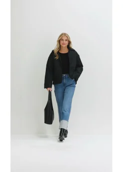bonprix bonprix Vaqueros rectos de talle alto con dobladillo azul medio denim usado