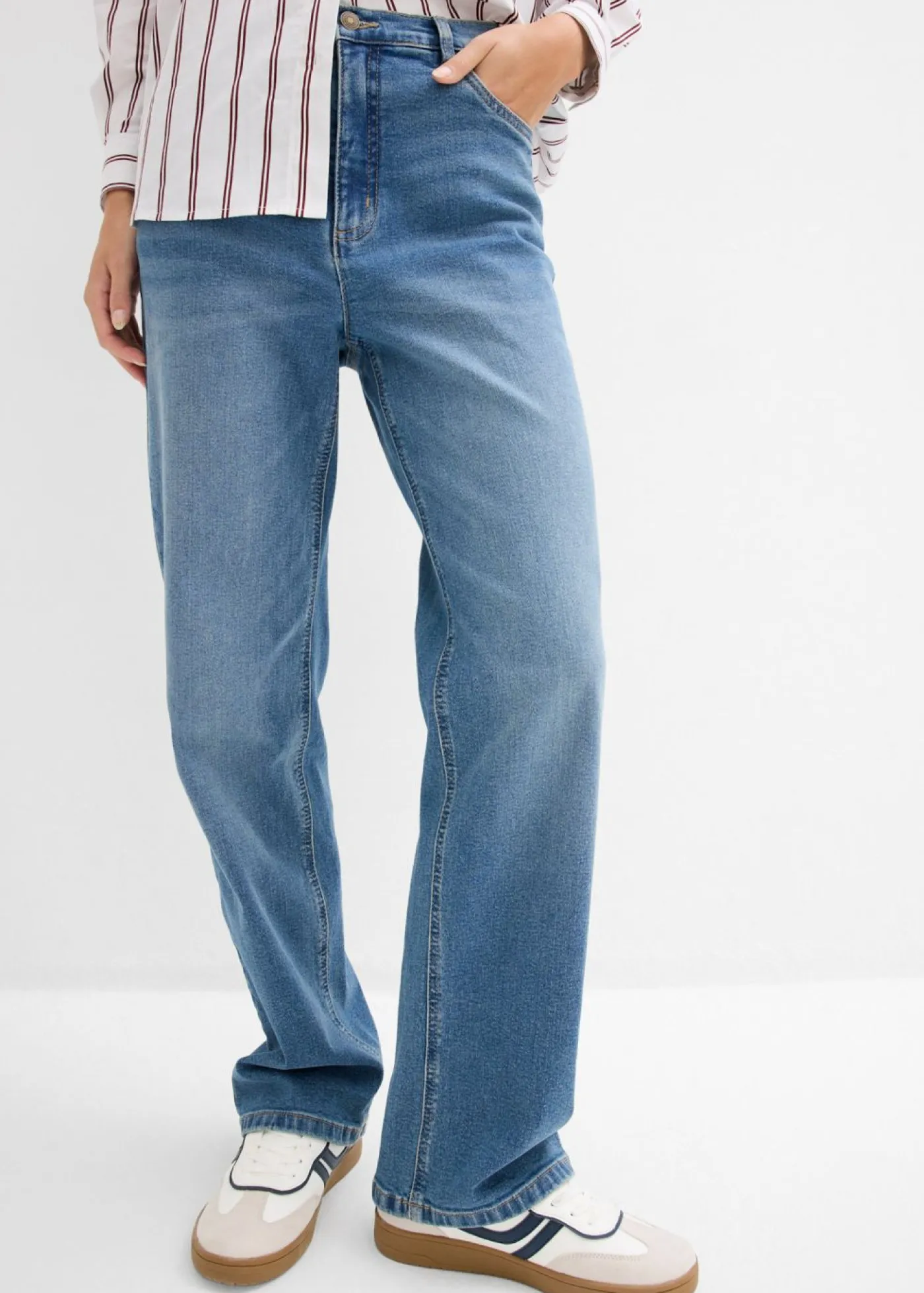 bonprix bonprix Vaqueros rectos holgados de talle alto azul medio denim usado Discount