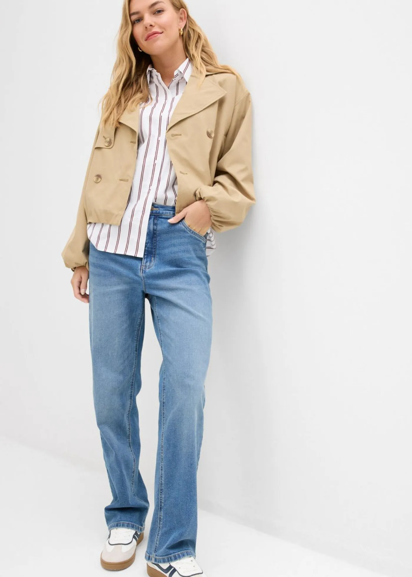 bonprix bonprix Vaqueros rectos holgados de talle alto azul medio denim usado Discount